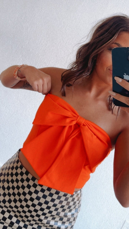 It Girl Bow Detail Tube Top, Orange