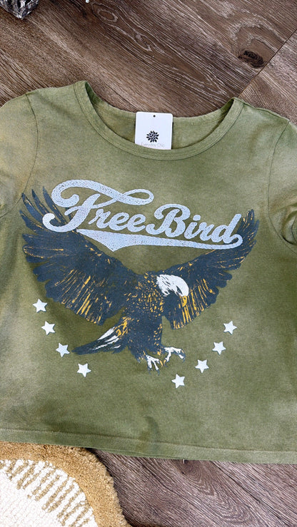 Boho Freebird Graphic Tee, Washed Olive