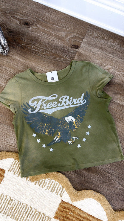 Boho Freebird Graphic Tee, Washed Olive