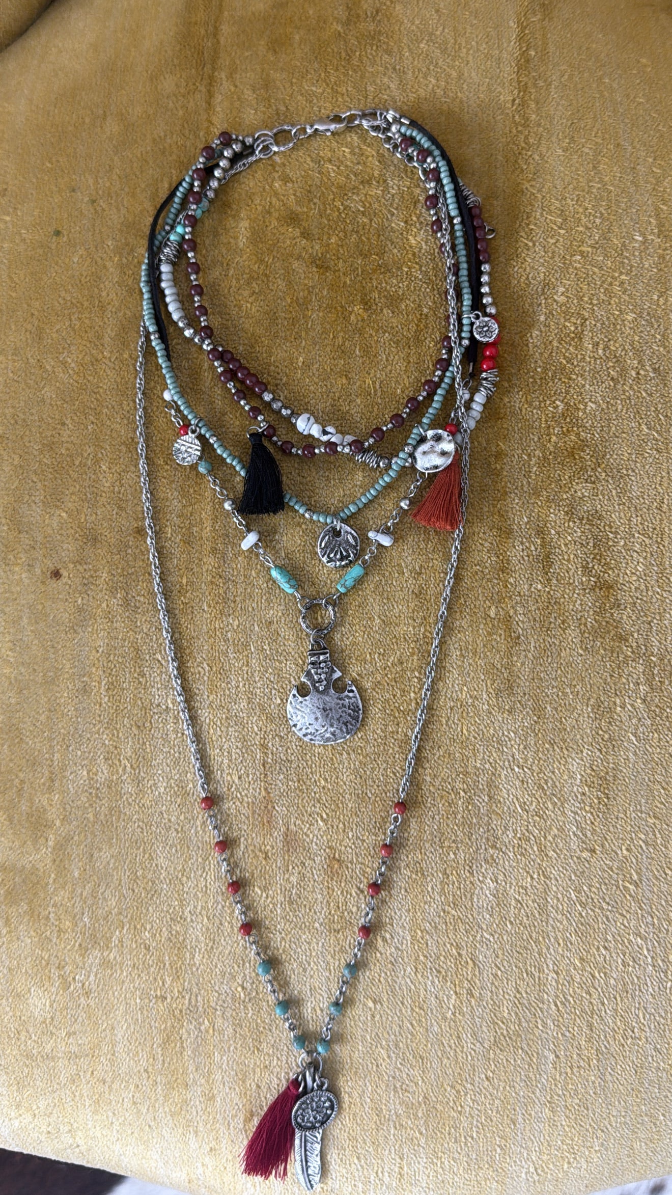 Feather Fringe Multi-Layered Necklace