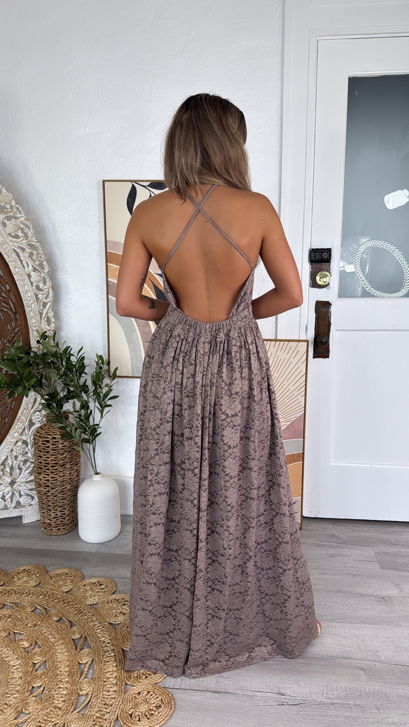 ECB Exclusive: Layla Lace Maxi Dress, Taupe