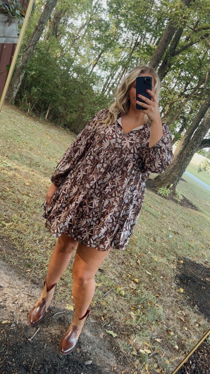 New & Now Floral Long Sleeve Mini Dress, Plum