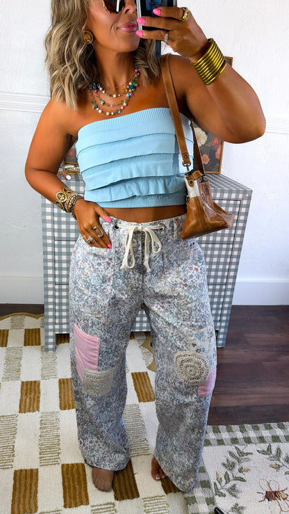 Layered Ruffled Tube Top, Breezy Blue
