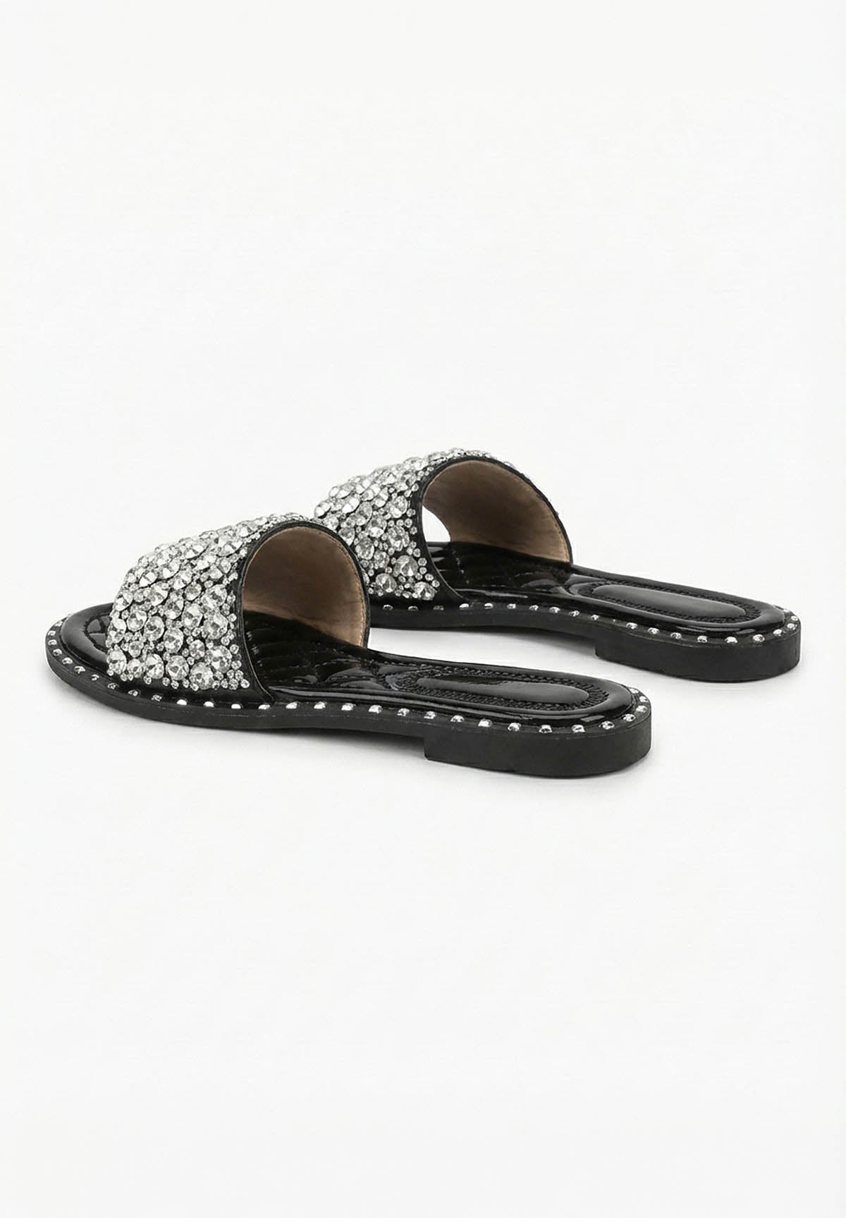 Dazzle Dream Black Diamante Flat Sandals