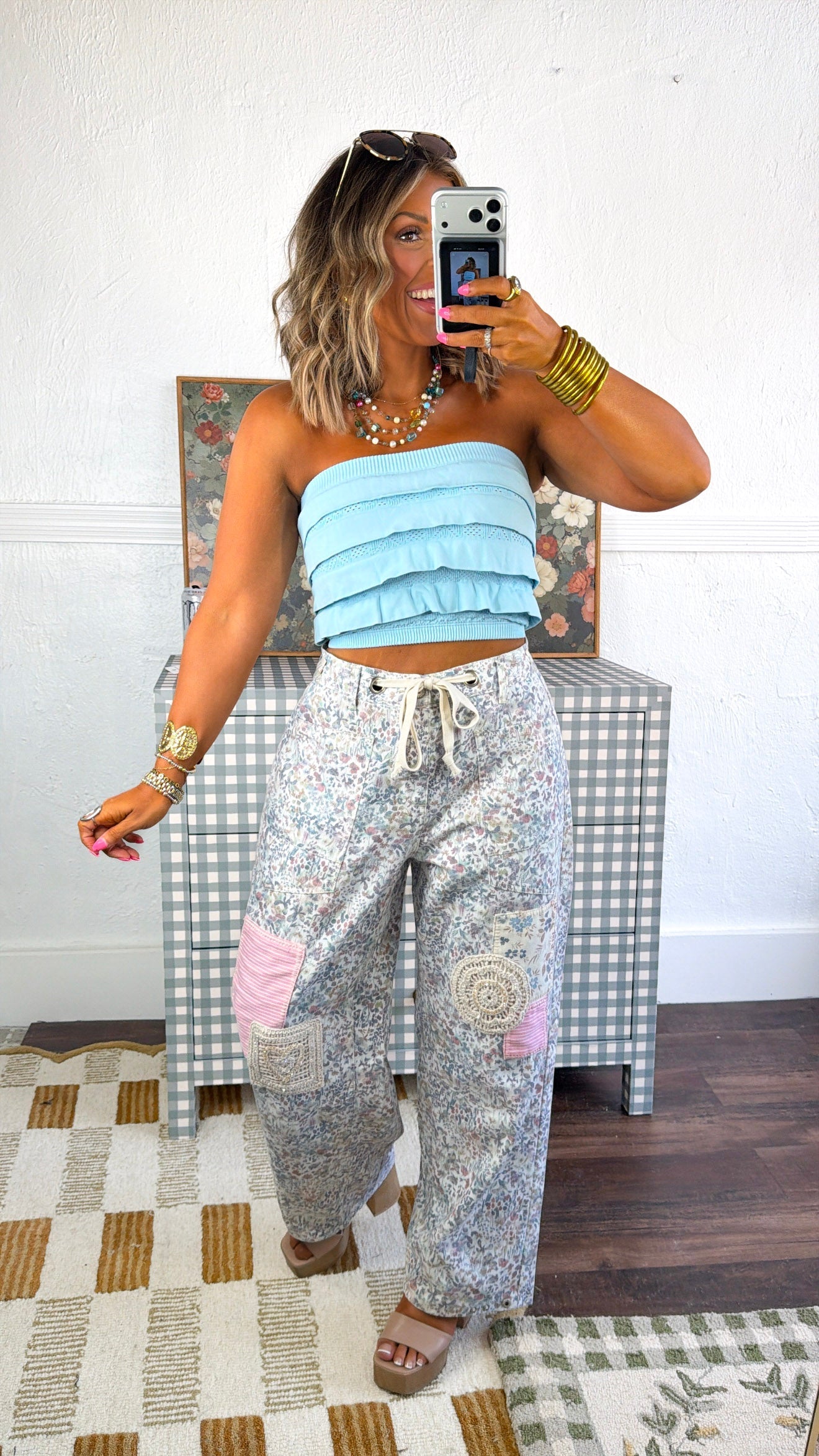 Layered Ruffled Tube Top, Breezy Blue
