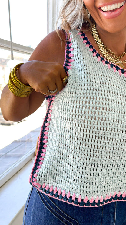 Crochet Dreams Tank Top, Powder Blue