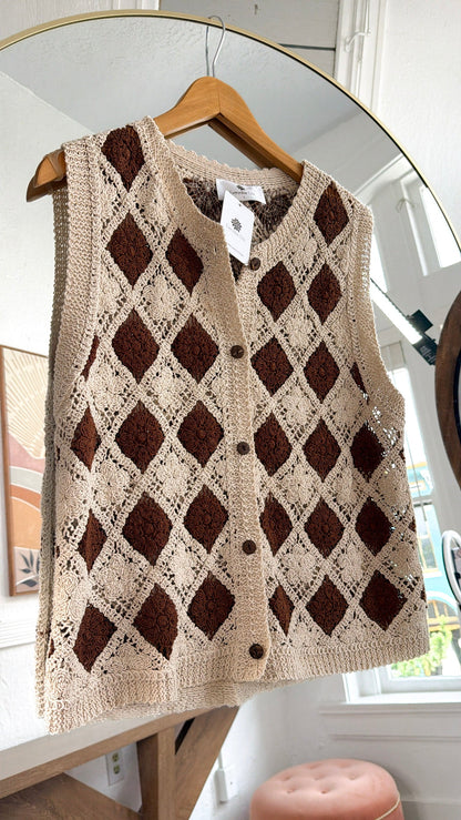Diamond Check Sweater Vest, Mocha