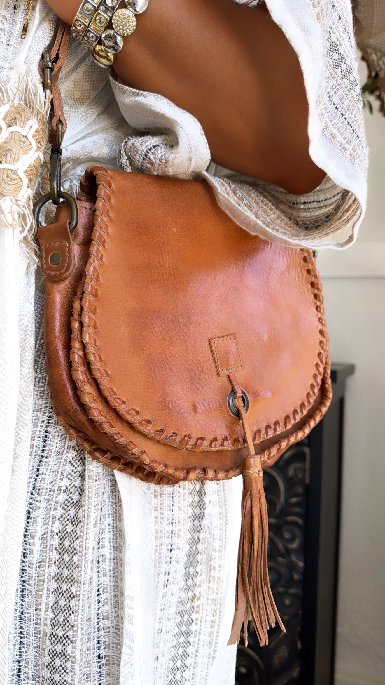 Bedstu Half Moon Crossbody, Tan Rustic