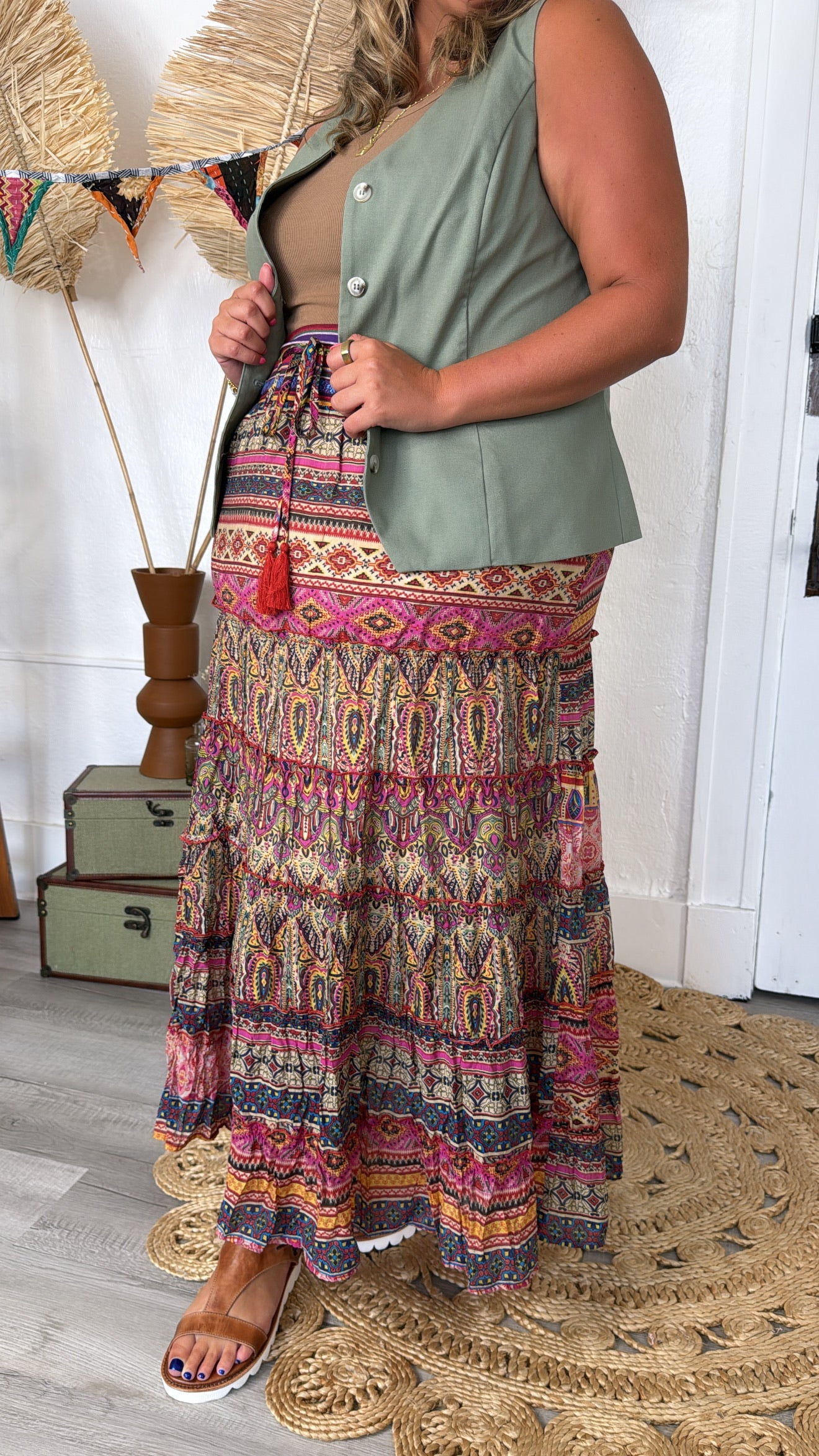Brielle Boho Printed Maxi Skirt, Multi