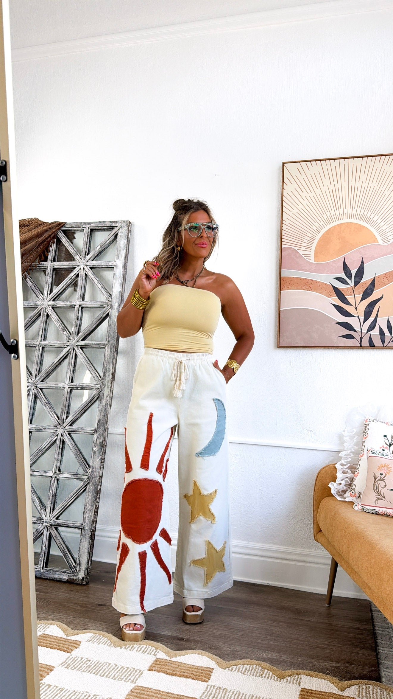 Golden Sun Designed Pants, Ivory