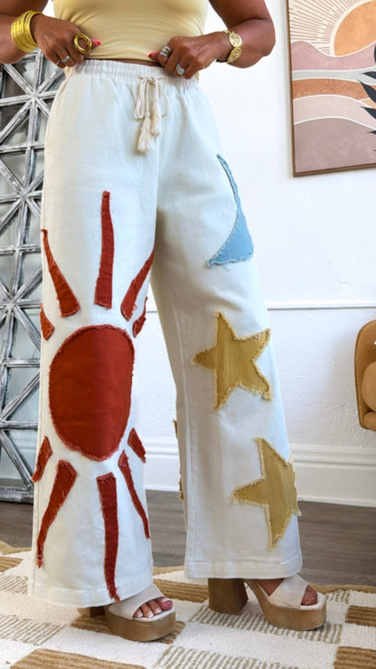 Golden Sun Designed Pants, Ivory