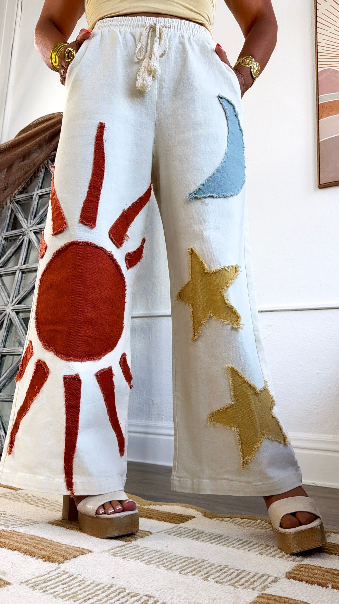 Golden Sun Designed Pants, Ivory