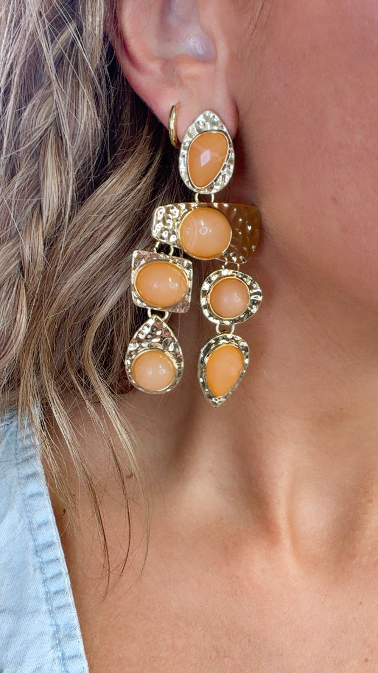 Boho Style Dangle Earring, Peach/ Gold
