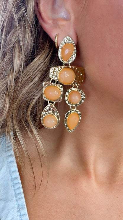 Boho Style Dangle Earring, Peach/ Gold