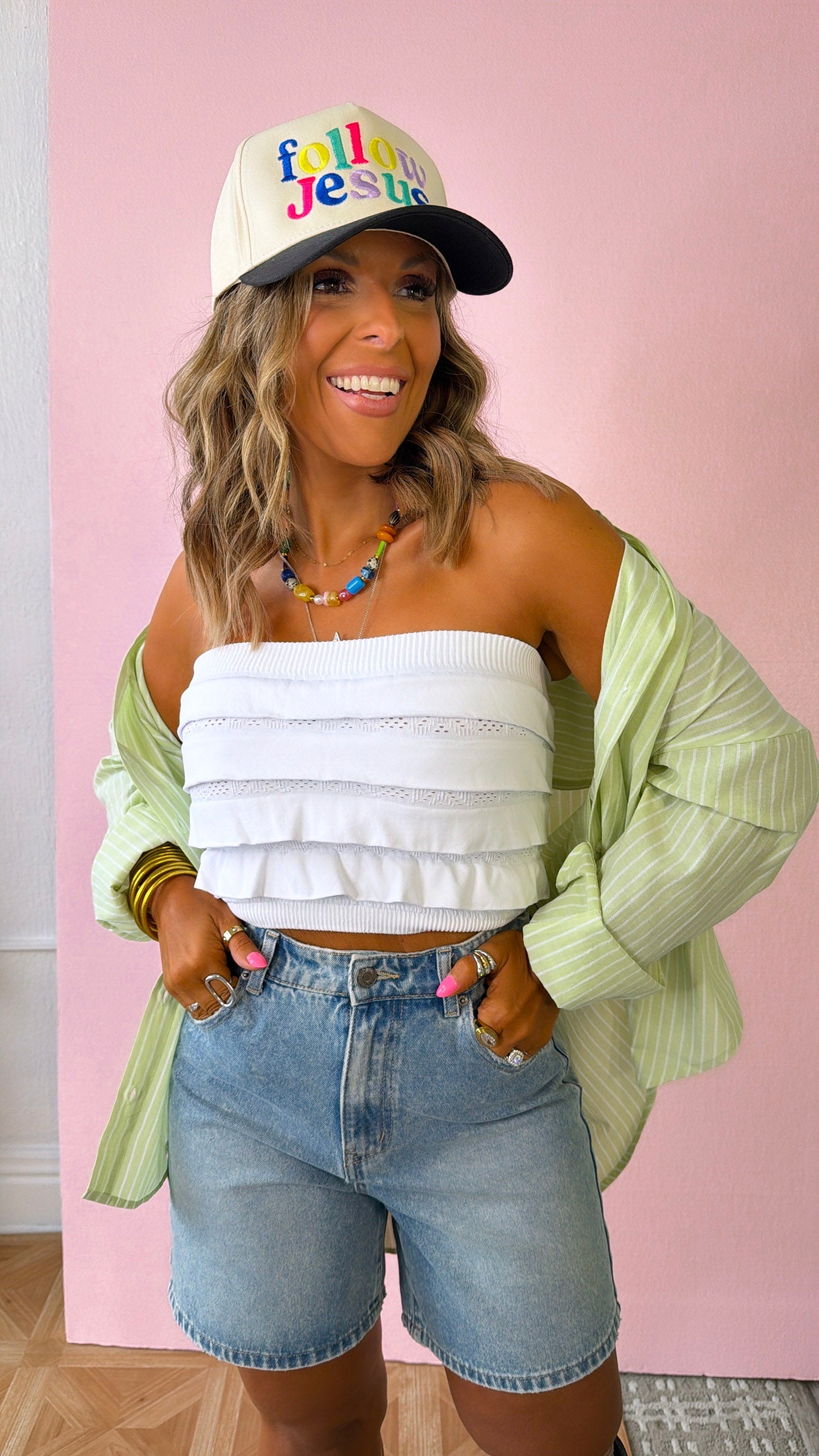 Layered Ruffled Tube Top, White