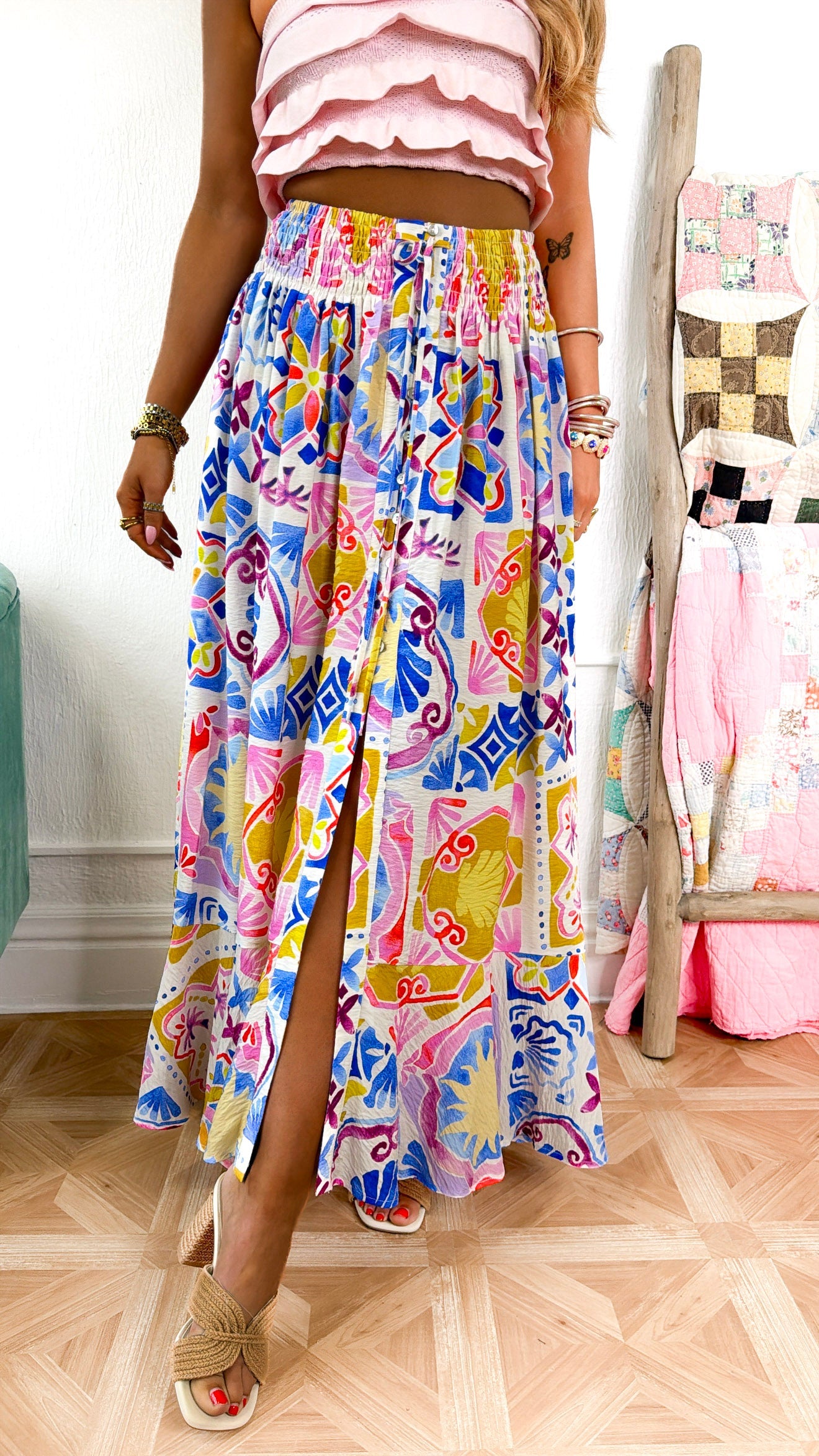Dichroic Glass Midi Skirt,  Blue Mustard