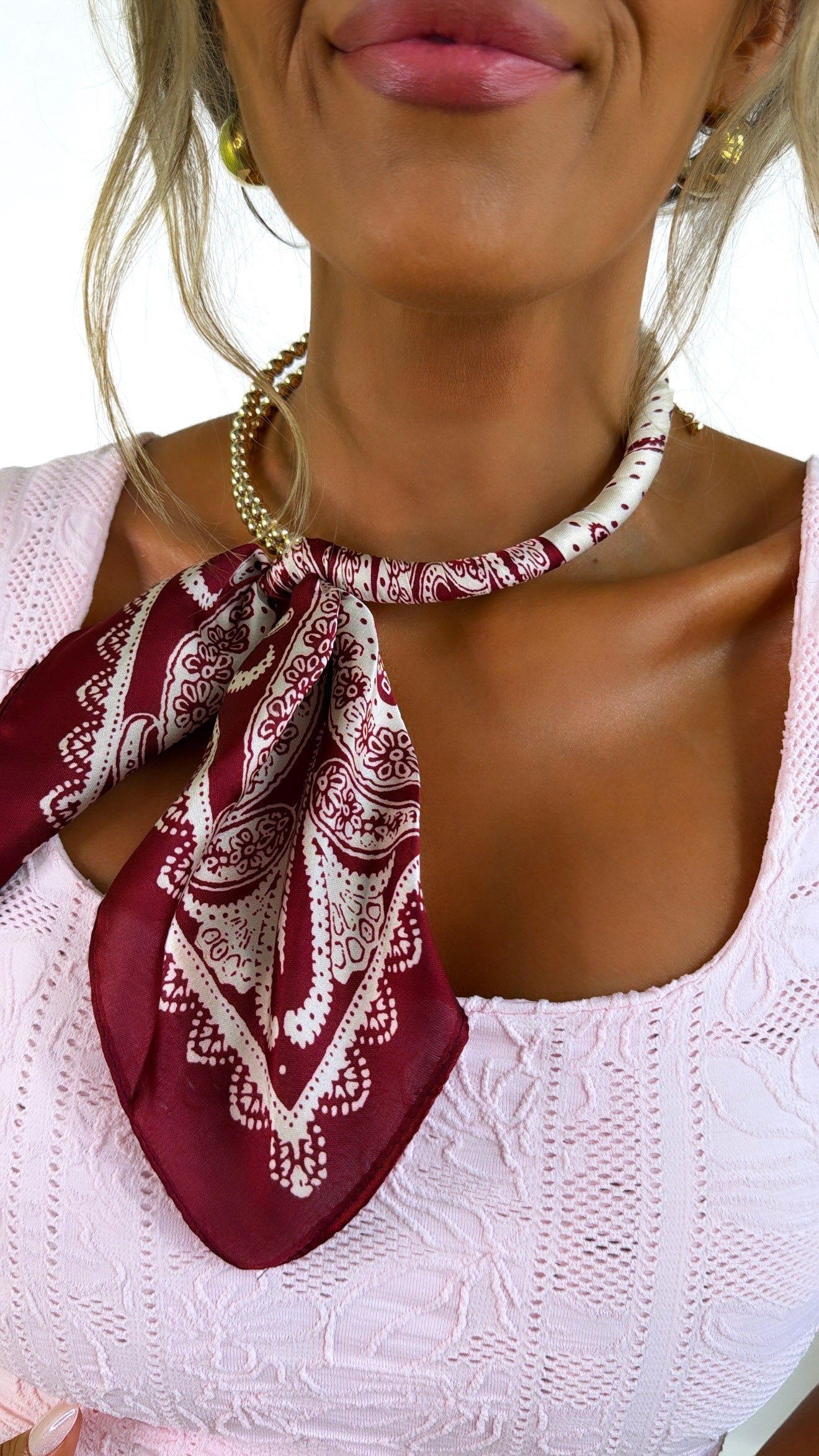 Half Bandana Necklace, Burgundy/Gold