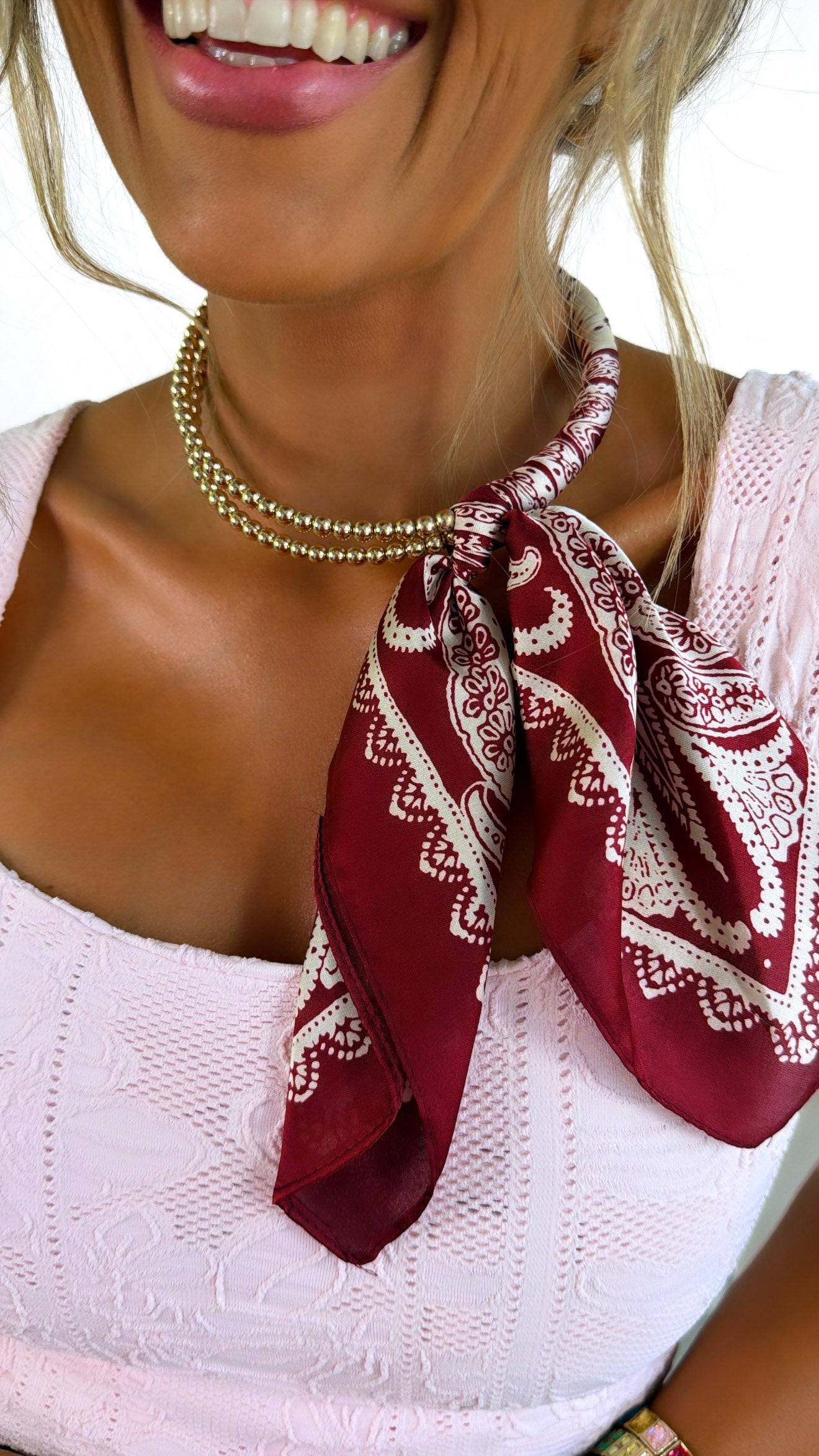 Half Bandana Necklace, Burgundy/Gold
