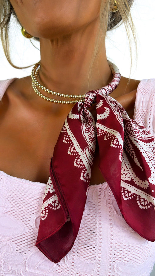 Half Bandana Necklace, Burgundy/Gold