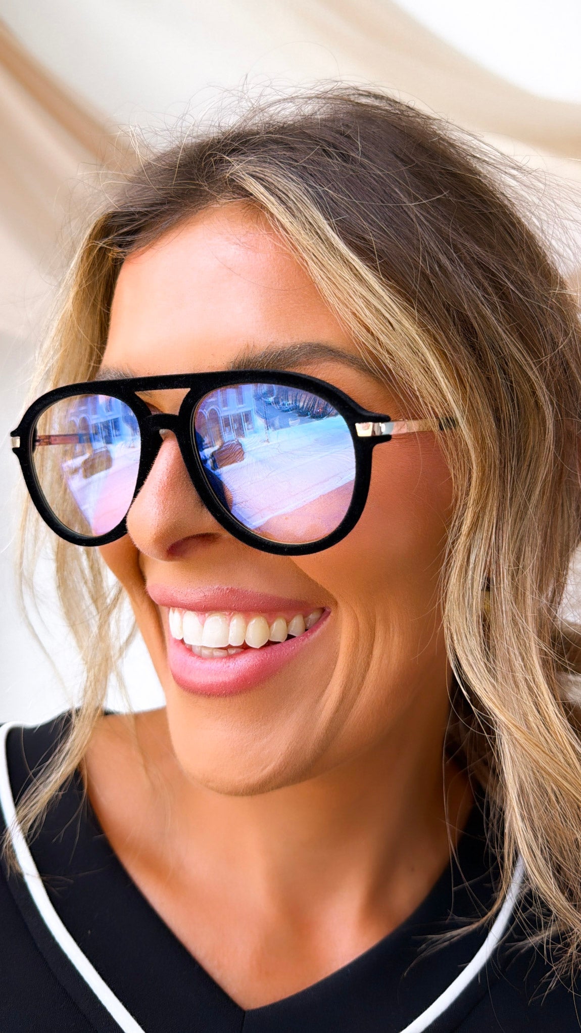 Mykonos BlueLight Velvet Glasses, Black