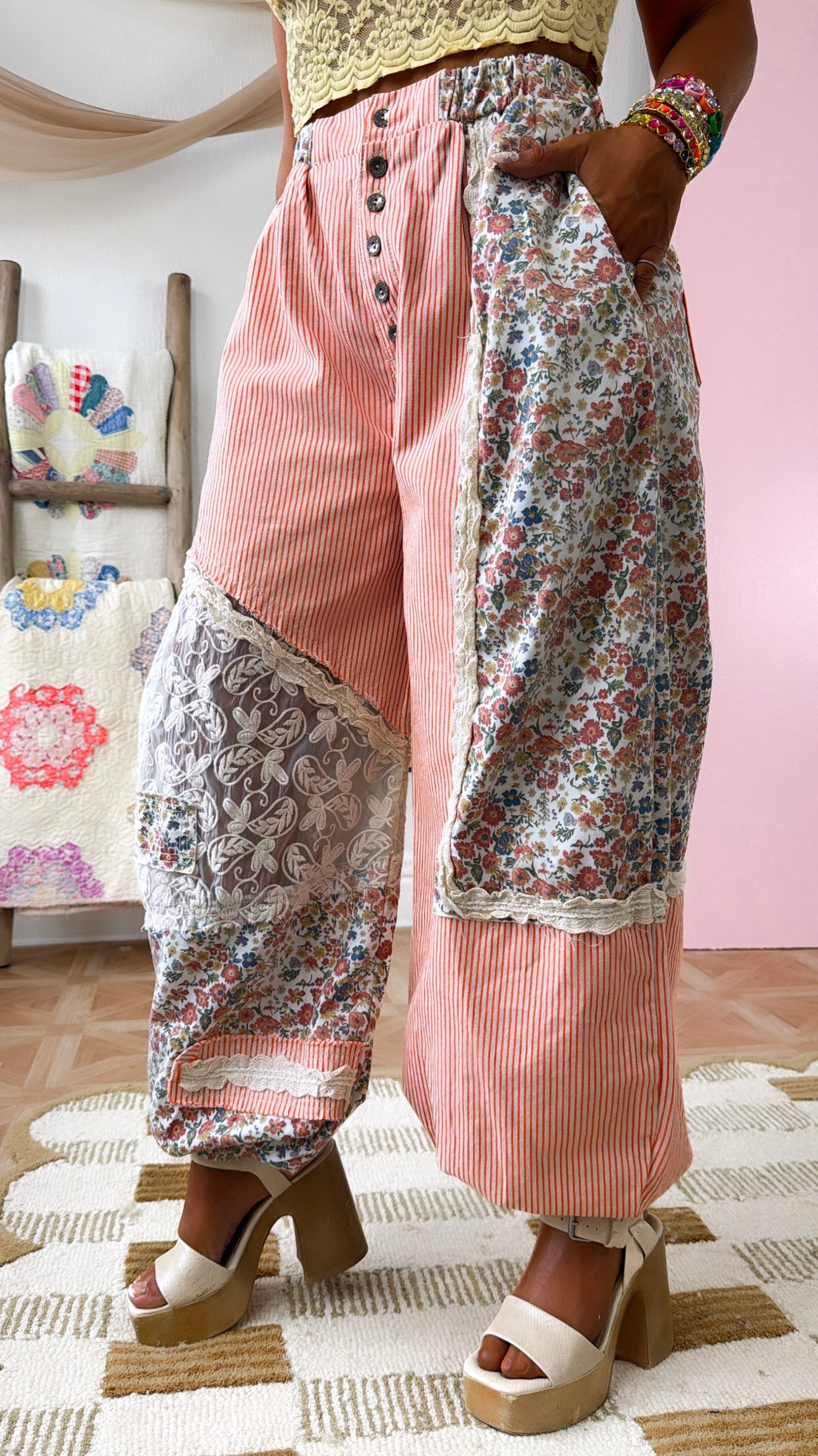Hempstead Patchwork Joggers, Orange Stripe