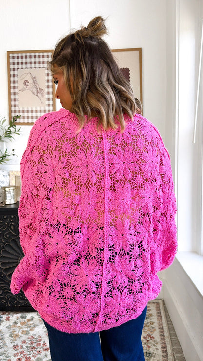 Black Bird Crochet Top, Bubble Gum