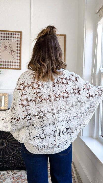Black Bird Crochet Top, Off White
