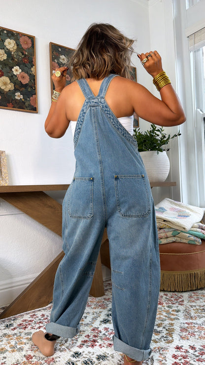 Bayberry Bloom Overalls, Denim
