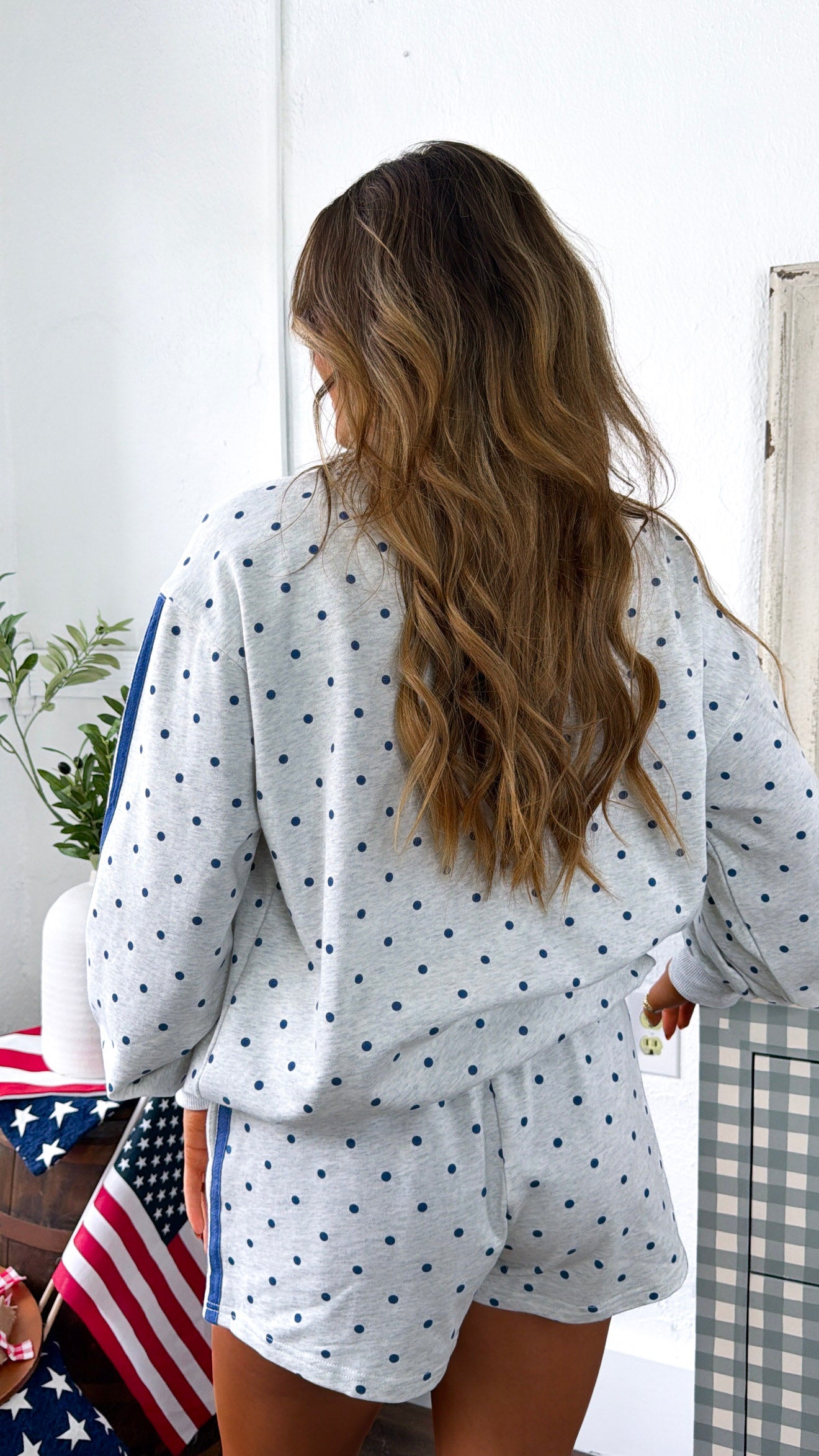 Polka Dot USA Two Piece Set, Grey/ Navy