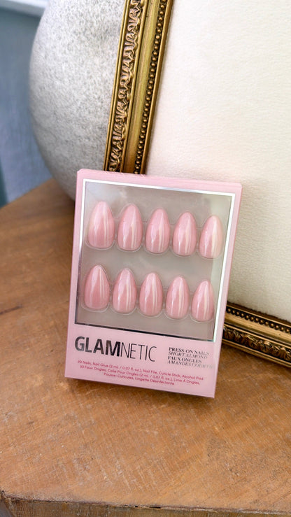 First Kiss Press-On Nails | Short Almond Pink Chrome Finish