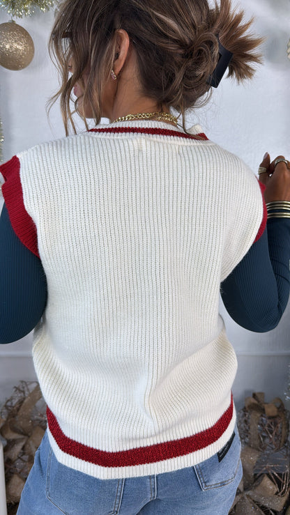 Checkered Cheer Plaid Sweater Vest, Ivory