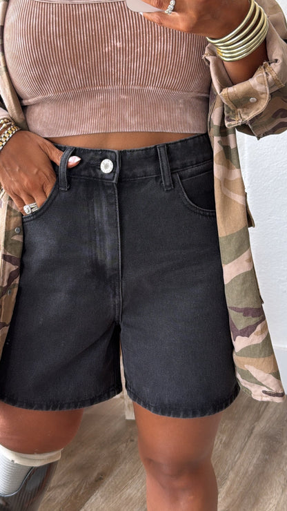 Daily Wear Denim Mom Shorts, Black
