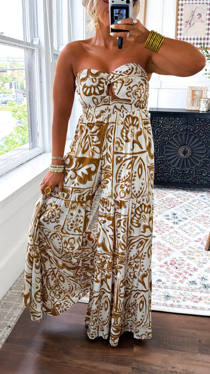 Belluna Strapless Jumpsuit, Cream/ Taupe