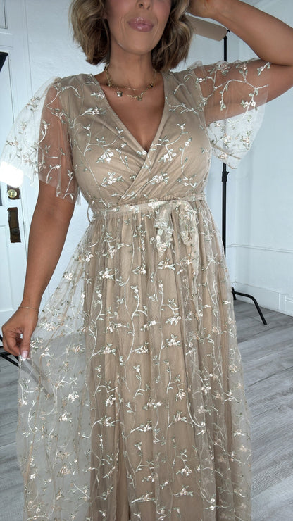 ECB Exclusive: Dreamy Floral Embroidered Maxi Dress