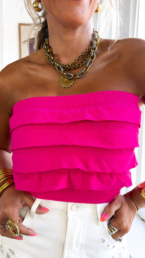 Layered Ruffled Tube Top, Aloha Fuchsia