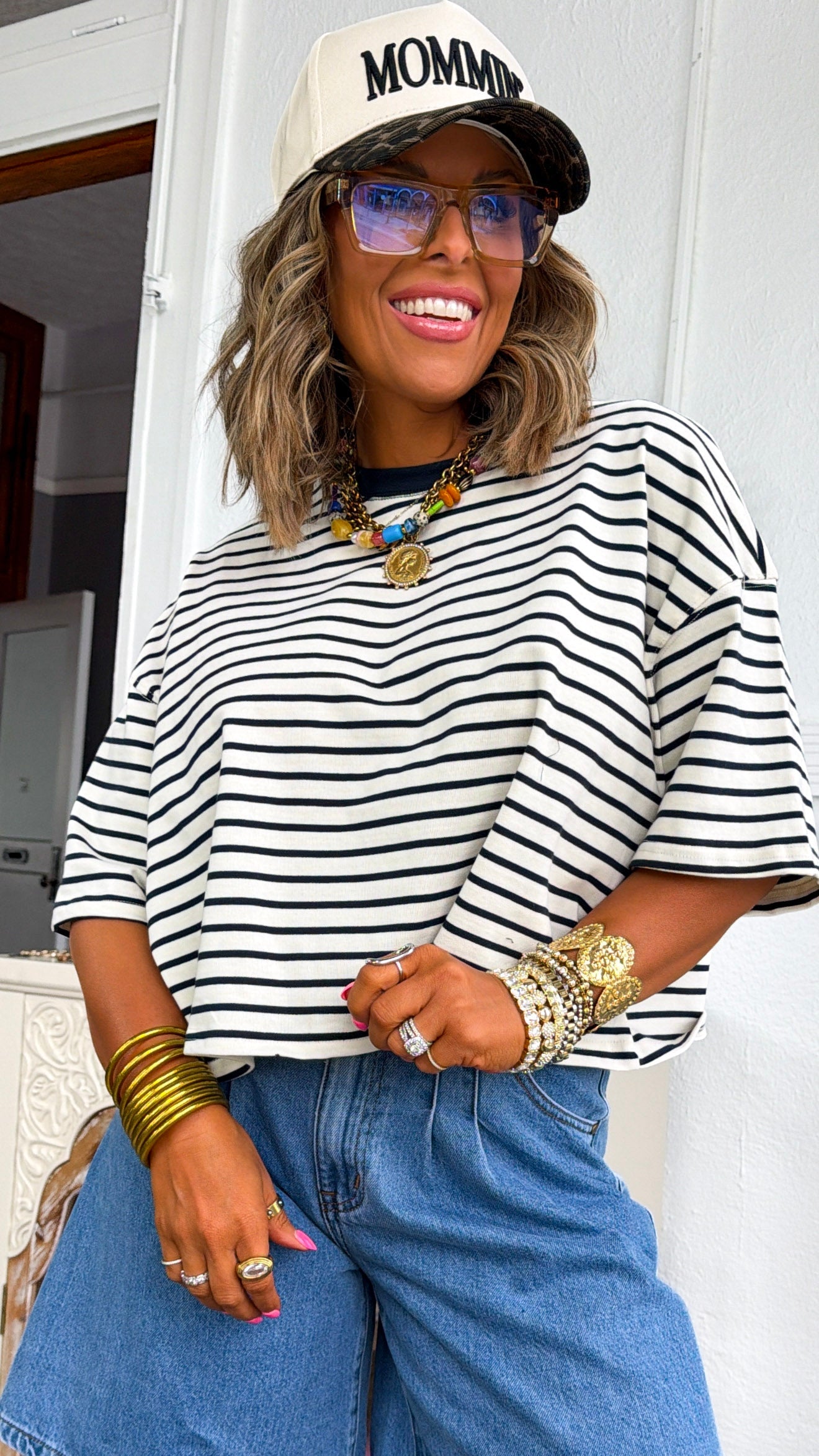 Basic Stripe Tee, Navy/Ecru