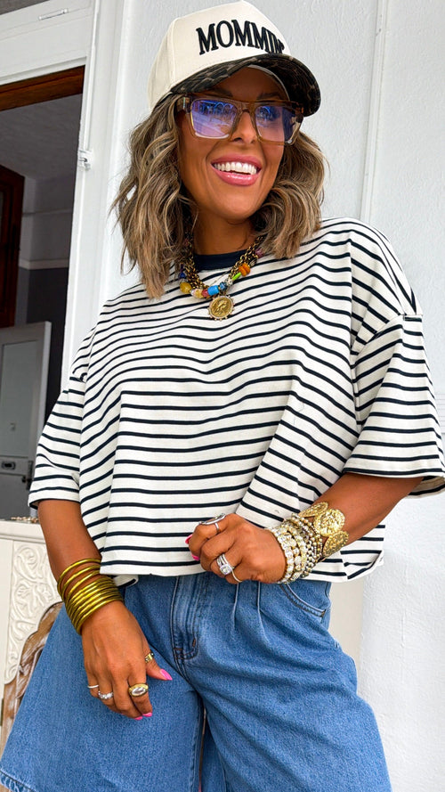 Basic Stripe Tee, Navy/Ecru