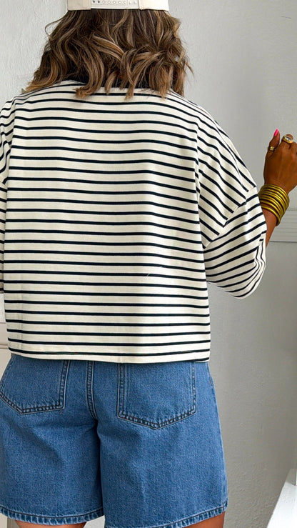 Basic Stripe Tee, Navy/Ecru