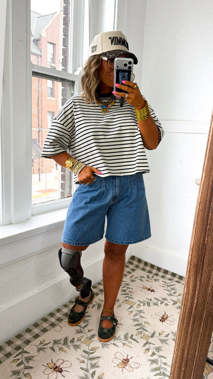 Basic Stripe Tee, Navy/Ecru
