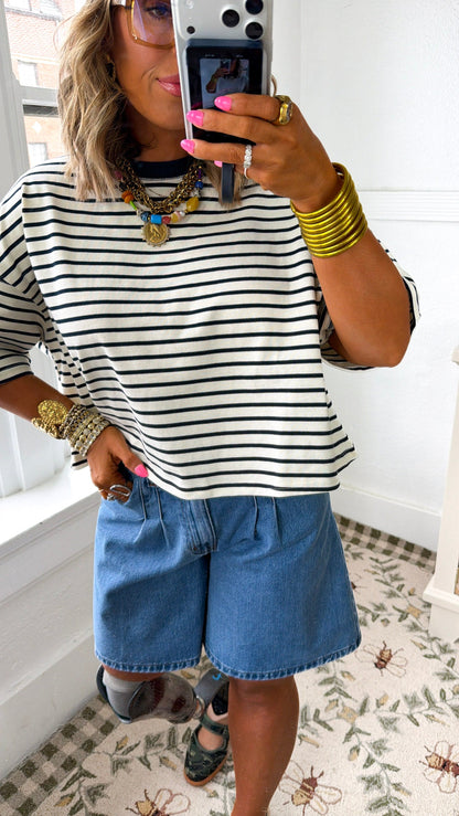 Basic Stripe Tee, Navy/Ecru