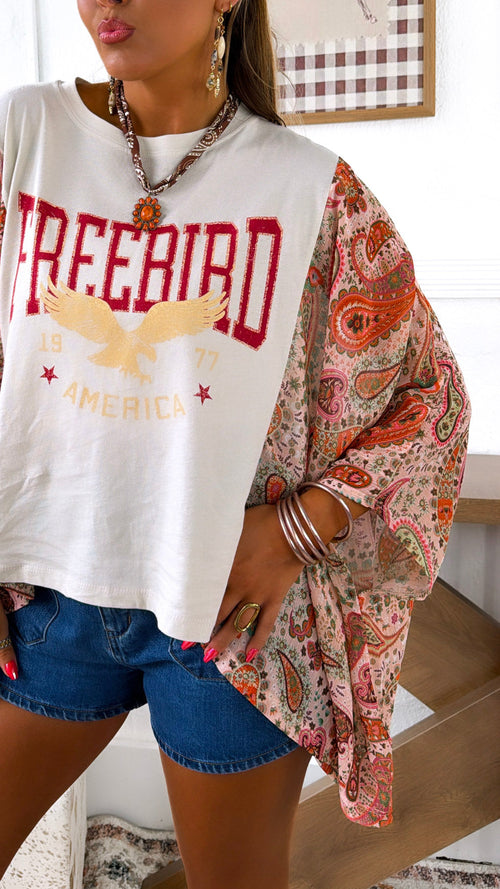 Paisley Freebird Graphic Top, Ivory/ Multi
