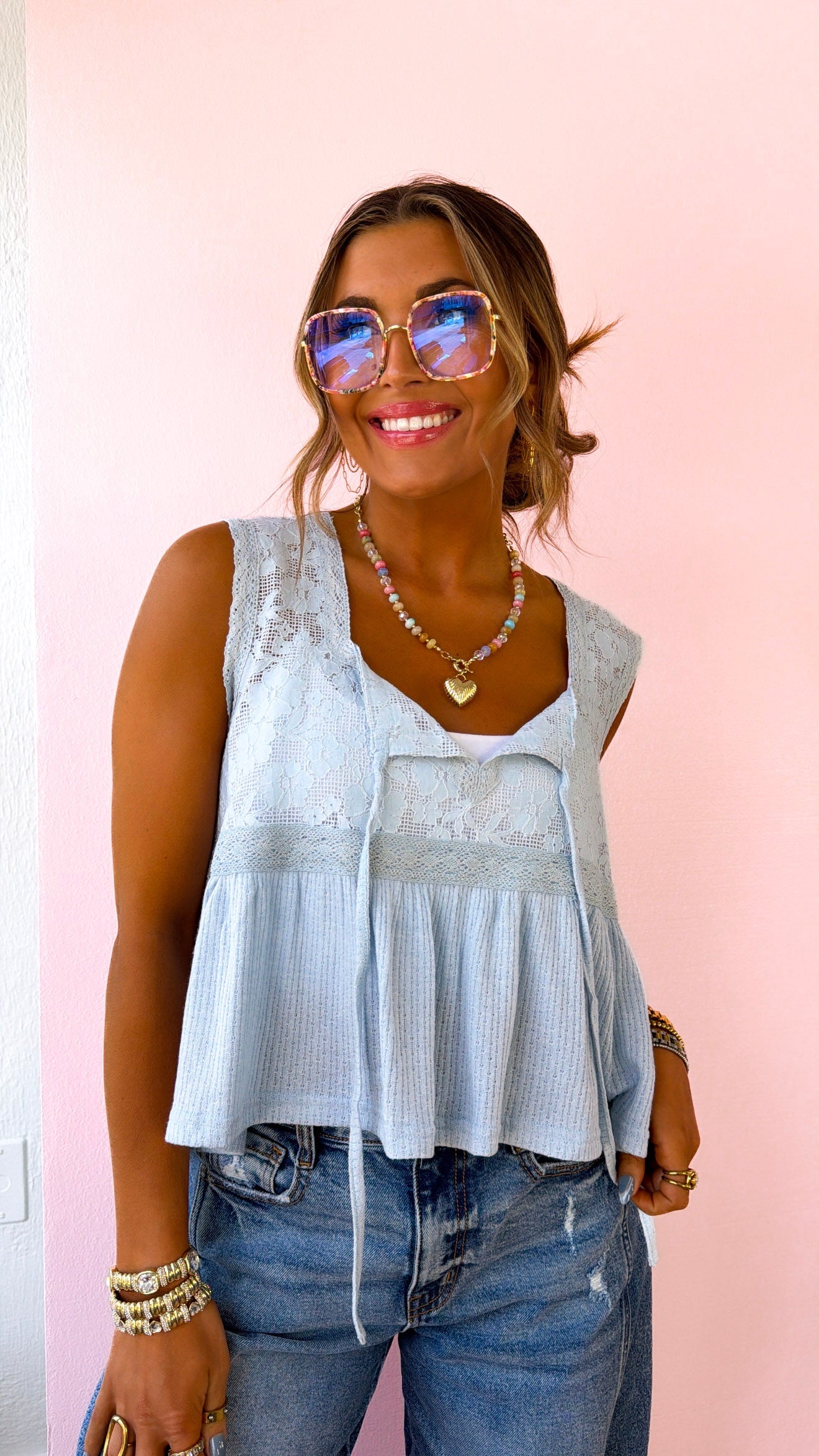 Breeze Bloom Tank Top, Powder Blue