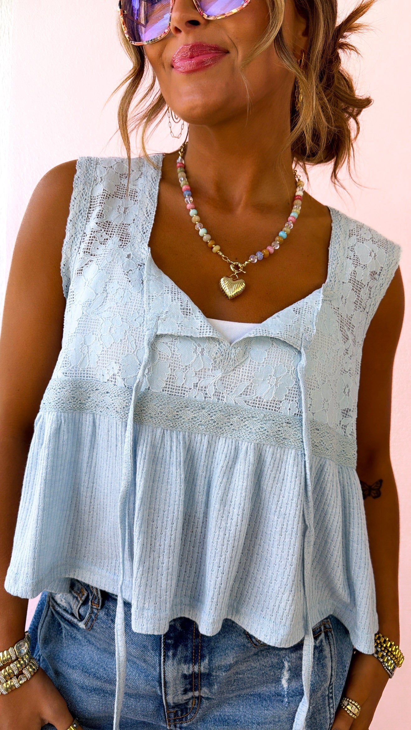 Breeze Bloom Tank Top, Powder Blue