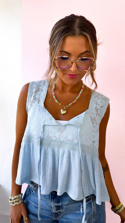 Breeze Bloom Tank Top, Powder Blue