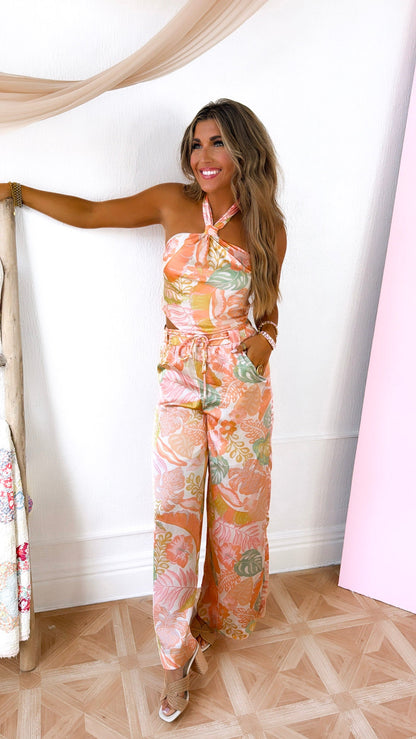 Isla Bloom Haltered Two Piece Set, Apricot Multi