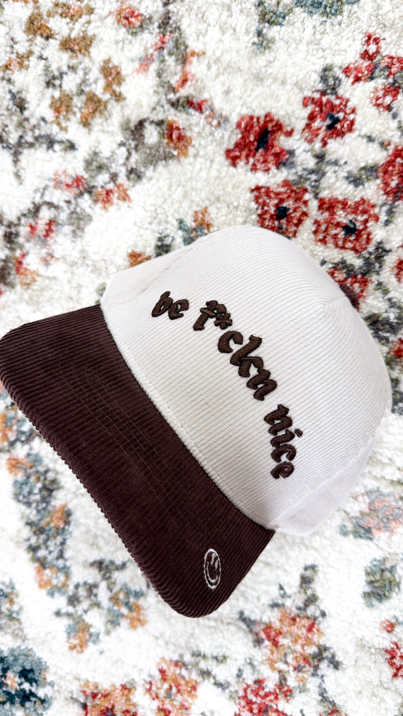 Be F***n Nice Trucker Hat, Brown Corduroy/Natural Corduroy