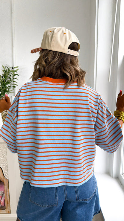 Basic Stripe Tee, Rust/ Lt.Blue