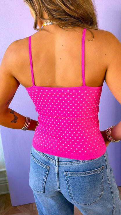 Polka Dot Strap Cami, Aloha Fuchsia