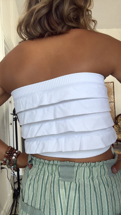 Layered Ruffled Tube Top, White