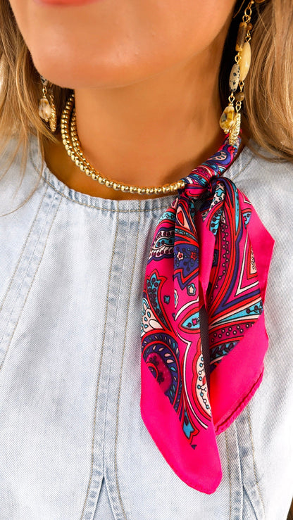 Half Bandana Wrapped Necklace, fuchsia